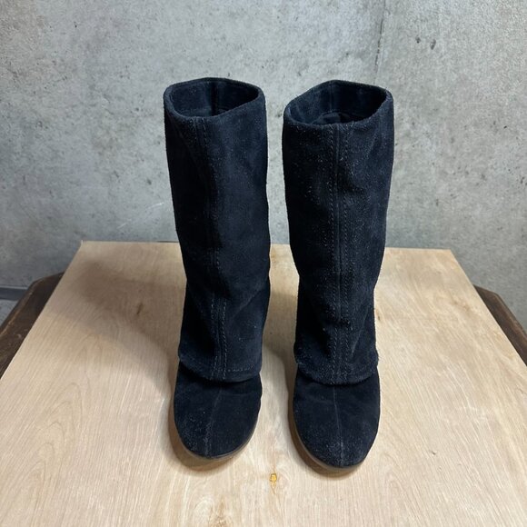Black suede, mid-calf, wedge heel, straight or slouch boots, size 10 - Picture 2 of 9